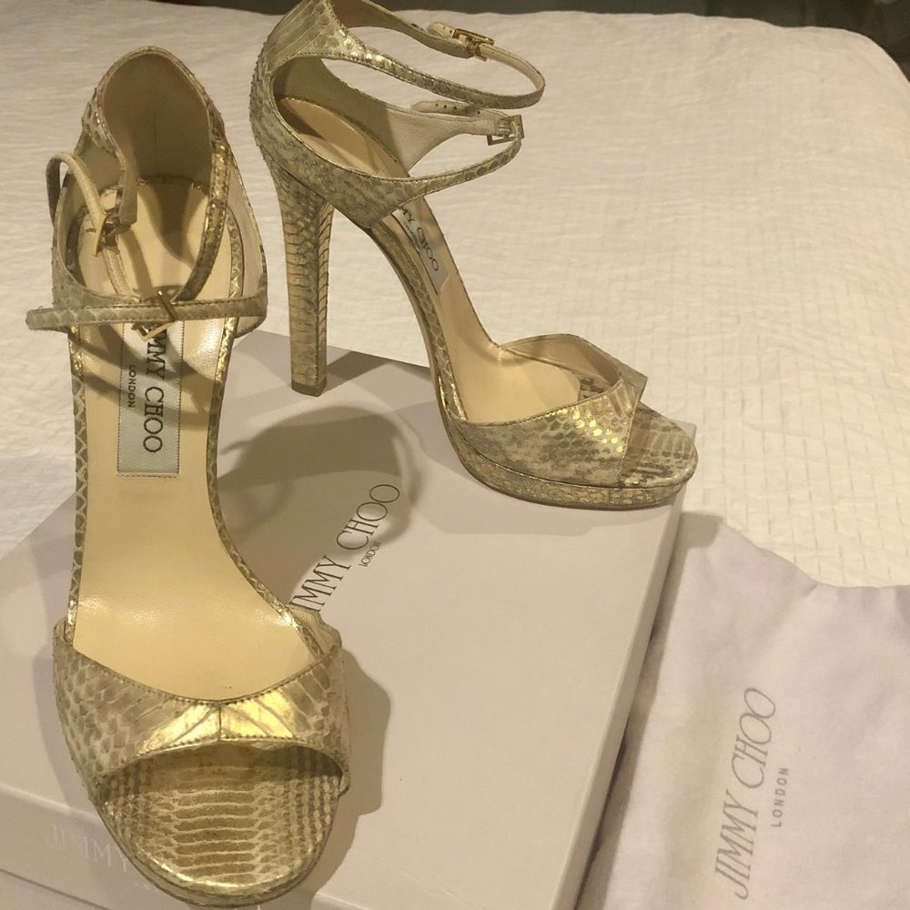 Jimmy Choo Patterned Elaphe Gold heels - Snake - Picture 1 of 1